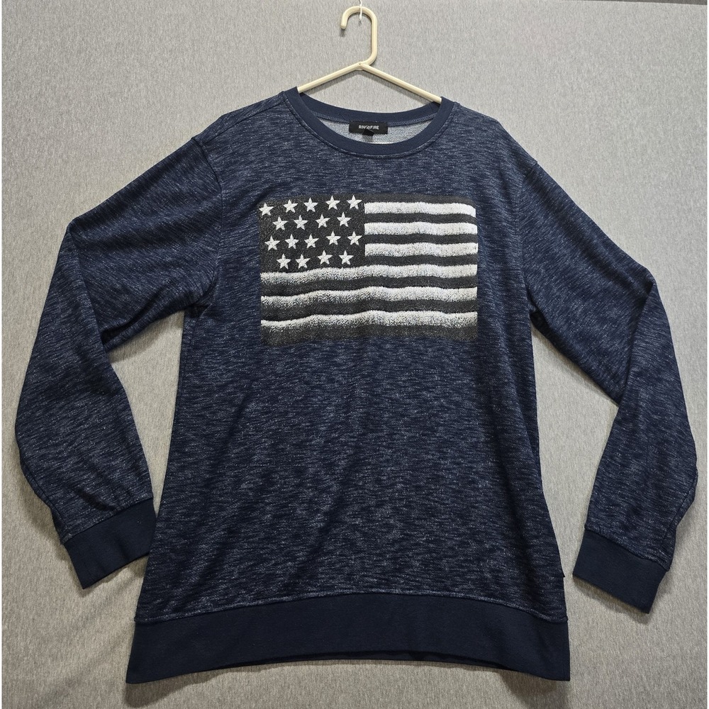 Ring Of Fire Sweater Mens 2XL Blue Cotton Long Sleeve Pullover American Flag